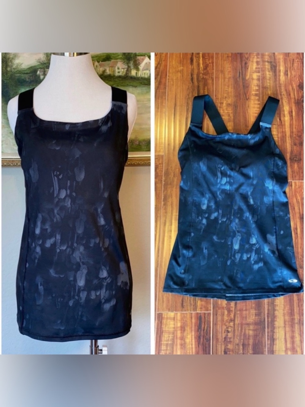 Champion Racerback Black and Grey Tie Dye Print Sports Tank With Built-In Bra